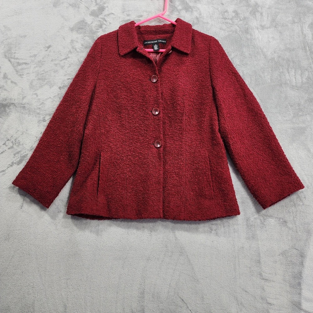 Josephine Chaus Jacket Women 12 Dark Red Textured Wool Blend Tweed Office Preppy